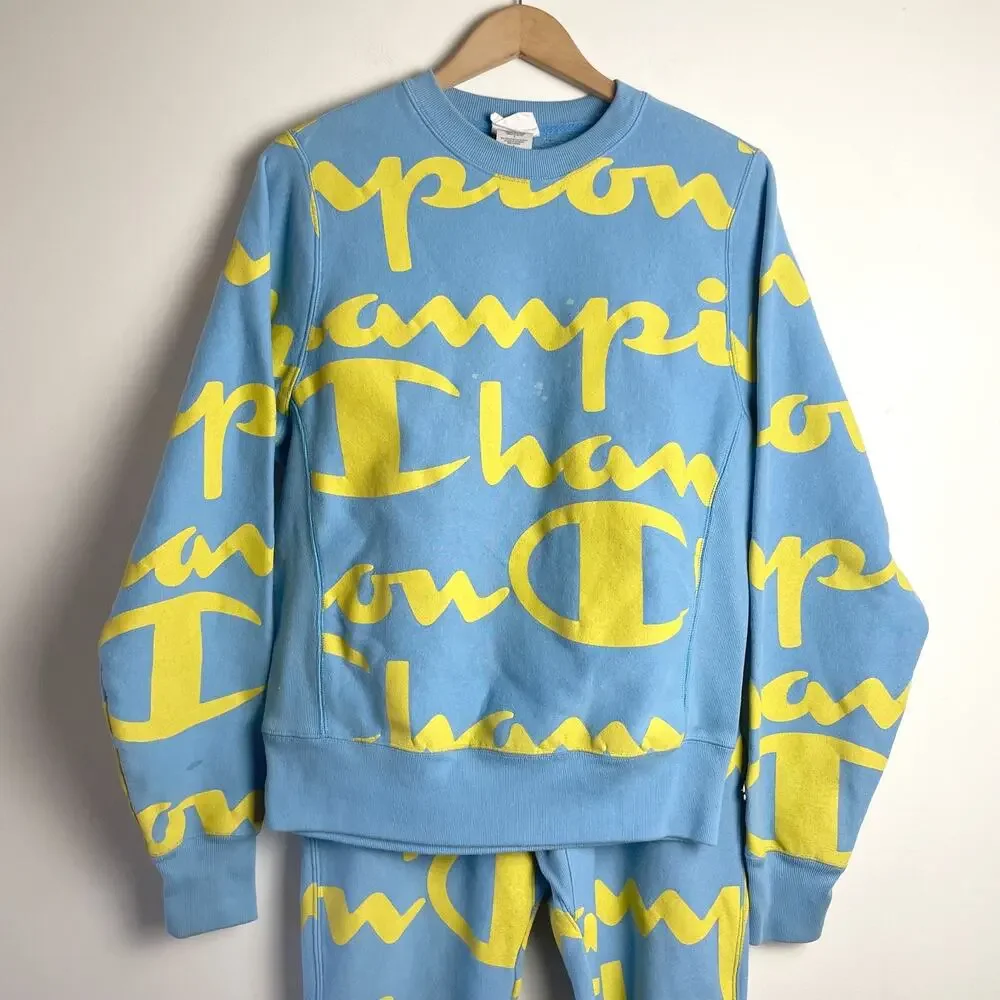 Vintage Y2K Champion Reverse Weave All Over Logo Sweatshirt Set Small Streetwear